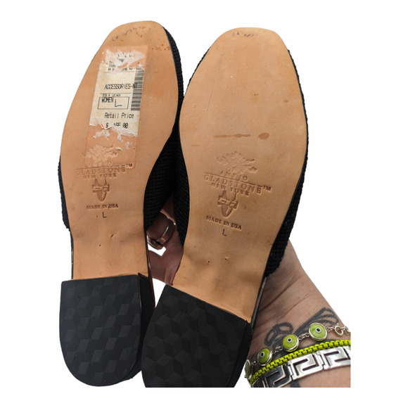 Vintage Amy Jo Gladstone NY Woven Wool Needle Point Yellow Lab Mules Large NWOB - Picture 3 of 10